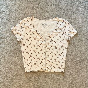 Hollister Cream Brown Buttoned Crop Blouse